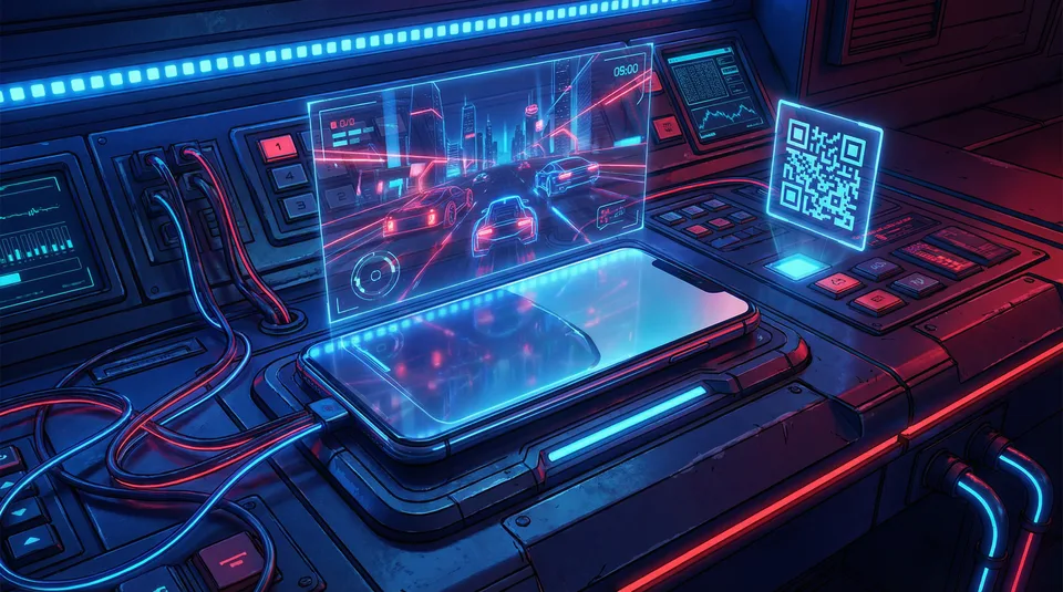 德州扑克下载 APP便携终端在赛博控制台上 - 全息游戏界面